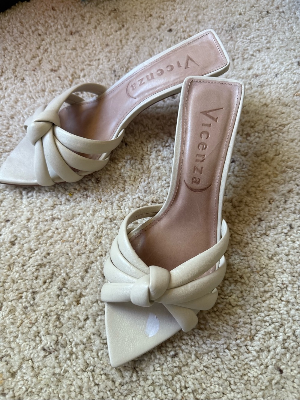 Vicenza Ivory Knotted Leather Mule Heels, Anthropologie brand